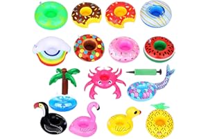 WAIZHIUA 15Pcs Inflatable Drink Holder, Cute Inflatable Cup Holder Set Pool Drink Floats Accessories with Air Pump for Pool Party Hot Tub Bathing