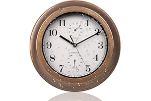 PEOSAARD horloge extérieure de 11,2 pouces horloge de jardin avec thermomètre et hygromètre imperméable horloge murale silencieuse vintage ou jardin, cuisine, bronze chambre sans batterie, horloge exté