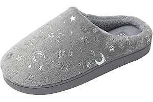 JOMIX Zapatillas Casa Mujer de Felpa Pantuflas con Estampado de Estrella y Luna Peluche Suave Cómoda Invierno Otoño Interior Exterior