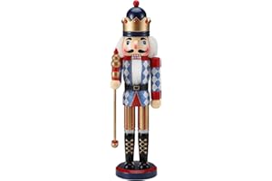 Wikay Cascanueces Decoraciones Navidad 38cm Cascanueces Soldado Figura Tradicional Navidad de Madera Decoraciones Navidad para Cascanueces Escritorio Decoración de Colección para Navidad (Azul)