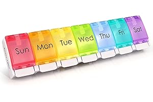 ACTIV-NRG Portapillole settimanale, senza BPA per 7 giorni di viaggio pillole con grandi scomparti e un design aperto a molla unico per contenere compresse, vitamine, farmaci, olio di fegato di merluzzo.