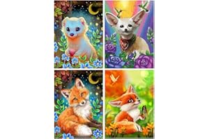 JISHSHAY 4 Packs 5D DIY Diamond Painting Fox Flower Full Drill 30X40CM Fox Diamond Art Kits Adults Fox Cross Fox Mosaic Animals Animal Painting Stencils Adults Animal Print Rhinestone Sticker