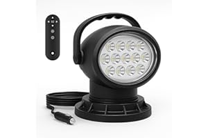 Willpower 50W Lampe de Recherche,12-24V Spot Led Phare,Lampe de Travail,LED Projecteur Etanche Anti Choc Rotation de 360°avec Télécommande sans Fil,Eclairage de Secours pour Bateau Voiture Camping