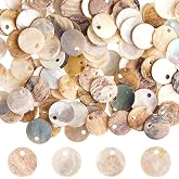 Beebeecraft 240pcs Round Shell Beads 10mm Brown and White | Flat Mother of Pearl Discs Coin Beads Natural Round Shell Pieces