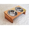 ClowderX - by MILESTONE ENDEAVOUR Premium Pet Feeding Bowls For Cats | 2 Steel Bowls With Rubber Wood Stand | 300 ML, Medium