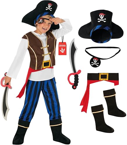 Atosa Déguisement Pirate Capitaine Élégant Marron – Taille M-L – Veste, Pantalon & Chapeau – Carnaval & Soirée Déguisée