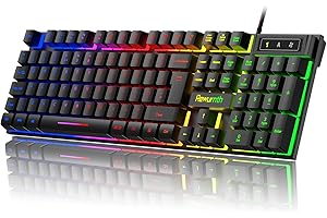 Rewurnth Gaming Keyboard UK Layout, RGB Backlit Wired Computer Keyboard, Quite Mechanical Feel, USB Plug & Play for PC, Mac, PS4, Xbox