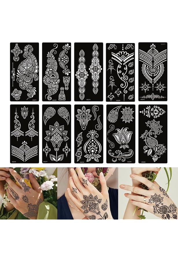 20 Feuilles De Pochoirs Tatouage Temporaire - 482 Motifs (fleurs, Animaux…) - Pour Corps, Visage - Paillettes Incluses - 12