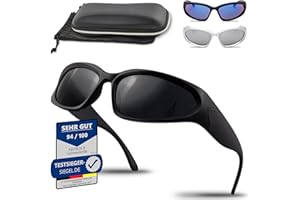 Netrox - Sonnenbrille Herren und Damen Unisex - Sunglasses, ETUI und Mikrofaser Beutel - UV Schutz 400 - Schnelle Sportbrille - Sonnenbrillen, Sunglasses Men, Techno, Rave Brille, Schwarz, Schnell