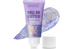 Prreal 50ml Roll-on Body Glitter, Holographic Face Glitter Gel for Eye Hair, Mermaid Sequins Festival Accessories, Chameleon Color Body Shimmer Glitters Face Paint Makeup Rave Outfits, Mermaid
