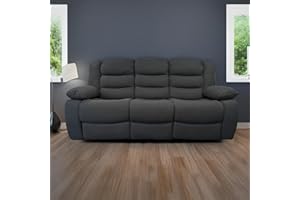 Furnishings For Less UK Manhattan Dark Charcoal Fabric Reclining 3 Seater With Drinks Tray (3 Seater)