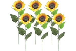 SLFYEE 6 unidades de 62 cm de girasol artificiales, girasoles, flores de seda, girasol, tallos largos para tumba, balcón, cementerio, jardín, boda, fiesta en casa