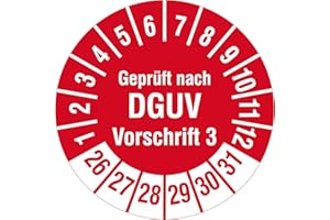 LABELIDENT Mehrjahresprüfplaketten 2026-2031 - Geprüft nach DGUV Vorschrift 3 - Ø 30 mm, 1.000 widerstandsfähige Prüfplaketten auf Rolle, Polyethylen, rot, selbstklebend