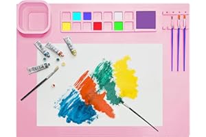 TENQUAN tappetino in silicone per pittura, 50,8 x 40,6 cm, vassoio rimovibile, porta pennelli, pieghevole per lavori artistici, disegno, taglio, perline, fai da te