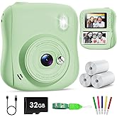 Hangrui Instant Children's Photo Camera, 1080P Children's Photo Camera, Instant Camera for Children with 32GB Card, Printing