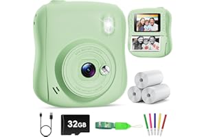 Hangrui Macchina Fotografica Bambini Istantanea, 2,0 Pollici Fotocamera Istantanea Bambini con 32GB Scheda, 1080P Fotocamera Digitale Bambini, Giocattolo Regalo di Natale Bambino 3-10 Anni -Verde