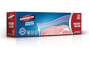 30 Ziplock Bags | Resealable Freezer Bags | 1 Gallon Capacity Zip Food Bags | Reusable Heavy Duty Grip Seal, Airtight Leakproof, BPA Free Plastic | By Caterserve