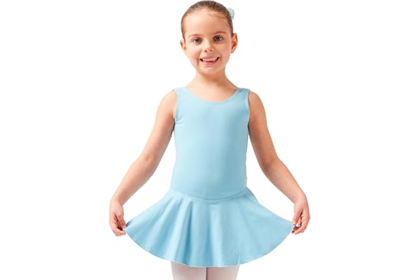tanzmuster ® Justaucorps Danse Fille -Nora- à Bretelles Larges avec Jupette pour la Danse Classique en Rose, Rose Vif, Blanc, Noir, Lilas, Lavande, Bleu Marine et Bordeaux