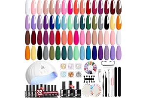 MEFA 54 Pcs Gel Nail Kit with 48W UV Lamp, 32 Colors Pink Red Orange Gel Nail Polish Set with Base and Matte Glossy Top Coat Nail Art Decorations Manicure Tools DIY Salon Home