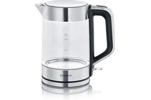 SEVERIN Wasserkocher, Glas, Edelstahl, kompakt und leistungsstark, 1,7 L, 100 Prozent BPA-frei, 2.200 W, WK 3420