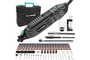 Bluemars 200W Rotary Multi Tool Sets,6 Variable Speed, 129 Pieces Accessories Included, Keyless Chuck and Flex Shaft, Grinder, Drilling, Engraving, Cutting, Polishing for Craft Projects and DIY