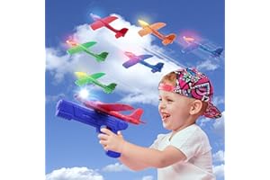 Sugar Kee Avion Polystyrene Planeur avec Pistolet Catapulte, Avion en Mousse Volant Jouet d'avion avec Lanceur, Jeux Exterieur Intérieur Jouet Enfant Cadeau Noël Anniversaire Garçon 4 5 6 7 8 9 Ans