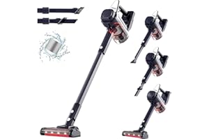 Hihhy Akku Staubsauger, 30000Pa Staubsauger Kabellos, Akkusauger Kabelloser Staubsauger Bis zu 45Mins Laufzeit, Stielstaubsauger mit Wandhalterung & Led-Licht für Haar, Teppich und Hartböden(Schwarz)