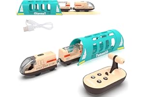 LIBOON Electric Trains for Wooden Track, Remote Control Train Toy, Motorized Train and Tunnel with Voice & Lights Effect, Battery Operated Train Set Compatible with Thomas, Brio, Chuggington