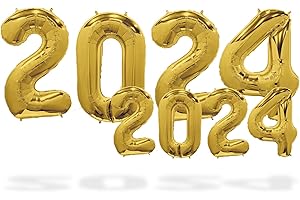FUNXGO Palloni Giganti 2024 Oro - Misure 100cm & 36cm - Decorazione per Capodanno e Veglione - Palloncini Elio con Numeri per Festività - Palloncini Numeri 2024