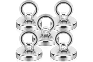 SWIHORAB Magnete Stark, 45KG Neodym Magnete Extra Stark Magnetfischen, 5Stück Groß Stark Neodym Ösenmagnet Magnethaken, Neodymium Magnet mit Senkloch-Augenschraube für Werkstatt, Kreuzfahrt, Schatzsuche,32mm