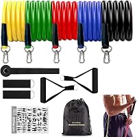 Resistance Bands Set (11Pcs), 5 Stackable Exercise Bands Workout Bands with Door Anchor, 2 Foam Handle, 2 Metal Foot…