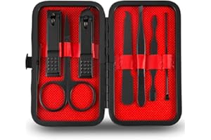 JIAWEIXIANG Manicure Pedicure Set Nail Clippers Kit 7 Pcs Stainless Steel Hygiene Kit Portable Nail Trimming set and Grooming Tools with Fine Leather Case [Gift Box] (Black)