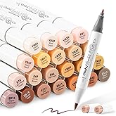 Ohuhu 24 Skin Colors Alcohol Markers, Brush & Fine Point, Sketch Markers for Adults and Students, Illustration + Colorless Bl