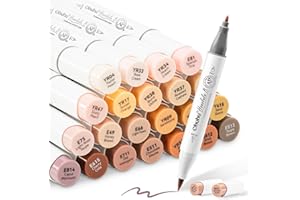 Ohuhu Markery Alkoholowe 24 Odcienie Cery, Podwójna Końcówka Pędzel & Fine, Dla Studentów i Dorosłych Kolorowanie Ilustracje + 1 Rozcieńczacz Bezbarwny Seria Honolulu B
