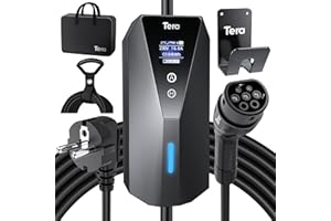 Tera Cargador EV portátil Tipo 2 con Cable de Carga de 7 m 3,68 kW 16 A Caja de Cargador Schuko EV Corriente Ajustable Pantalla LCD Transparente IP66 Soporte de Cable Impermeable P02 Nergo