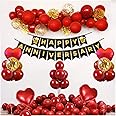 Party Propz Happy Anniversary Decoration Kit For Home -35 Items Red Combo Set Paper Banner (cardstock), Metallic Balloons, Heart Foil Balloons anniversary decoration items For Bedroom