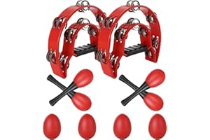 YOUNTHYE 2Pack Half Moon Tambourine Set, Double Row Tambourines for Adults with 4 Egg shakers and 4 Maraca Set, Perfect for Musicians, Singers, Music Classes, Bands