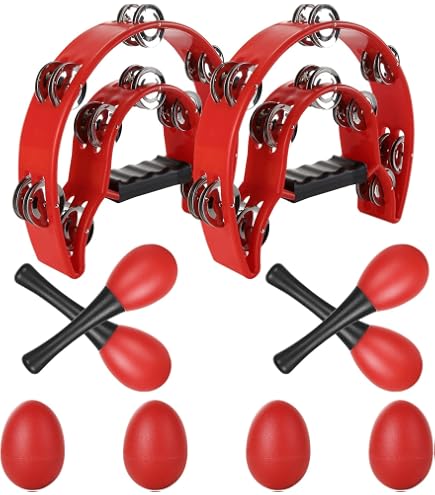 Lot De 2 Tambourins En Bois Avec Peau Naturelle Et Clochettes - 15,2 Cm Et 20,3 Cm Pour Musique Et Fêtes