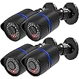 WALI Dummy Fake Simulated Surveillance Security CCTV Dome Camera Indoor Outdoor with One LED Light, Warning Security Alert Sticker Decal (TC-B4), 4 Packs, Black