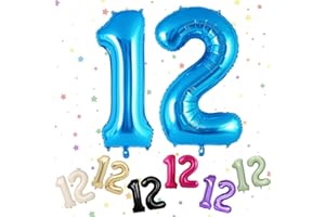 VUCDXOP Blue Number 12 Balloon, 3-Pack, 40" Helium Foil Balloons, Perfect for 12th/21st Birthday, Anniversary Celebrations, Unisex-Kids