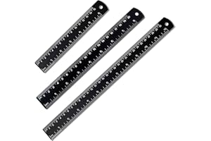 qingmeng Lineal 15cm 20cm 30cm, 3 Stück Metall Lineale, Doppelseitenskala Ruler, Schneidelineal, Stahllineal, Stahlmaßstab, Edelstahl Lineal, Taschenlineal Metall für Engineering Lehre Büro (Schwarz)