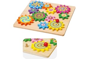 VIGA New Classic Toys Wooden Spinning Gear Puzzle Educational Wooden Toys for 2 Year Old Boy and Girl Toddlers Gift, Multi Color, Cow