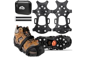 STVST Steigeisen, Spikes für Schuhe Winter, Schuhspikes für Bergschuhe Wanderschuhe, Grödel Steigeisen für Mann Frau, Edelstahl Anti-Rutsch Spikes für Gehen Wandern Trekking Eisfischen Outdoor
