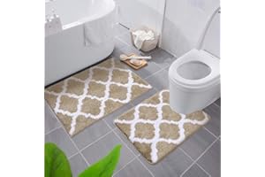 ‎HOMAXY Homaxy rutschfest Badematten Set 2 teilig Weich Hochflor Bad WC Teppich Set Mikrofaser Badvorleger Set 2teilig -Beige
