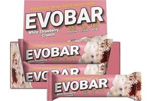 ‎EVO SPORTS FUEL EVO SPORTS FUEL EVOBAR White Strawberry Crunch Protein Riegel | 12 x 60g | ZERO palmöl Eiweißriegel mit 23g protein pro Bar | geprüfte Qualität | Made in Germany (1er Pack)