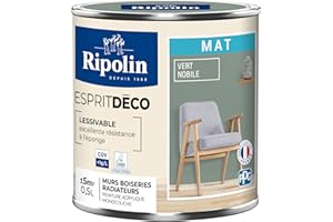 RIPOLIN - Peinture Intérieure Multi-Supports – Murs, Boiseries & Radiateurs – Ultra Couvrante – Lessivable – Application Facile – Ecolabel - Aspect Mat - 0,5L - Vert Nobile