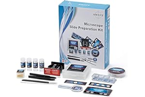 SWIFT Kids' Microscope Slide Preparation Accessory Kit, Includes 12 Blank Reusable Slides, 3X Mini Magnifying Glass, Prepared Specimens, and More