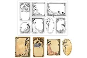 GLOBLELAND Timbri Trasparenti con Bordo Vintage Da Donna Timbri In Silicone con Cornice Vintage Da Donna Timbro Trasparente con Cornice di Fiori per Fai Da Te Scrapbooking Creazione di Biglietti