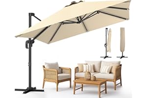 vounot® Parasol Déporté Carré 3x3M avec 8 Baleines Parasol de Jardin Extérieur Rotation 360° Inclinable 6 Positions Toile Polyester Anti UV et Imperméable avec Housse Beige Foncé