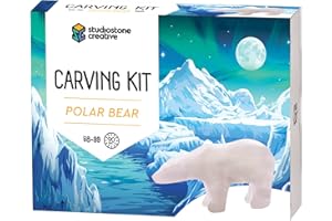 STUDIOSTONE Creative Polar Bear Alabaster Soapstone Sculpture Stone Carving DIY Arts Crafts Kit Kids Adults